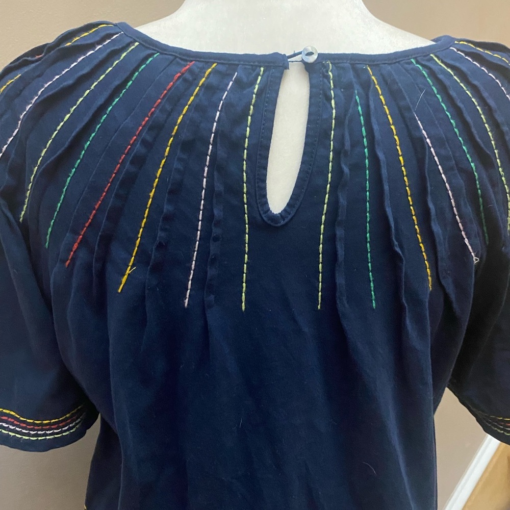 Anthropologie Maeve Chamonix Boho Swing Top Embroidered Navy Blue - Picture 6 of 9